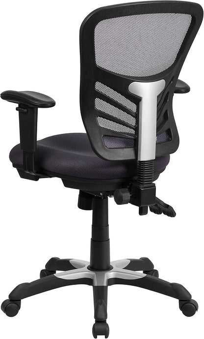 Flash Furniture Nicholas Mid-Back Swivel Office and Gaming Chair, Ergonomic Mesh Office Chair with Adjustable Lumbar Support and Height, Dark Gray