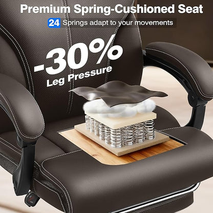 AreShark Office Chair - Ergonomic Comfortable High Back Computer Desk Chair with Foot Rest - Executive Breathable Swivel Rolling Reclining Leather Chair with Lumbar Support for Home Gaming Relaxing