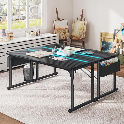 DurayLoly 63" Gaming Desk with LED Lights,Computer Desk with Storage Bag for Home Office, Long Desk with Headphone Hook for Study Writing Work Wood Desk,Sturdy Metal Frame,Bedroom,Black
