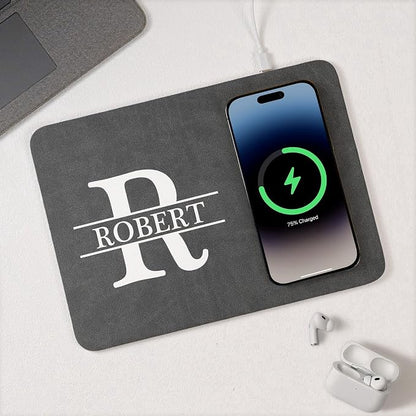 Personalized Leather Charging Mat, Custom Initial Names for Him, Dad, Son, Husband, Boyfriend, Coworkers, Wireless Charging Desk Mat, Birthday Fathers Day Gift for Dad, Papa, Grandpa, Daddy 3