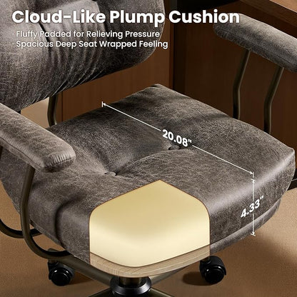ovios Ergonomic Office Chair, Mid Back Faux Leather Executive Chairs with Thick Cushion, Comfy Mid-Century Modern Swivel Rolling Computer Armchair (Dark Grey, Suede Leather)