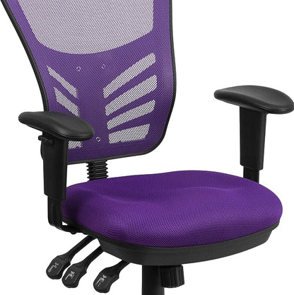 Flash Furniture Nicholas Mid-Back Swivel Office and Gaming Chair, Ergonomic Mesh Office Chair with Adjustable Lumbar Support and Height, Purple