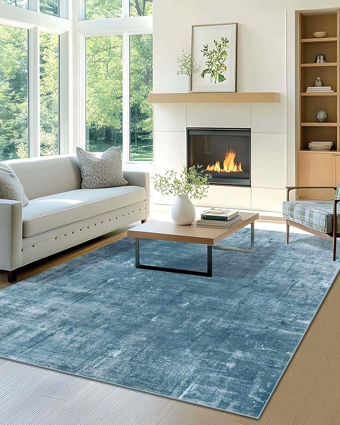 Latte&Fog 3x5 Entryway Rug Indoor, Modern Abstract Washable Area Rug, Boho Non Slip Low Pile Throw Carpet for Indoor Bedroom Bedside, Kitchen, Entry and Living Room - Blue