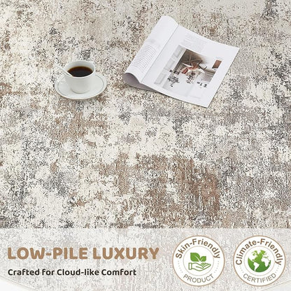 UERMEI 10x12 Area Rug Living Room Rugs - Washable Neutral Modern Abstract Soft Thin Large Rug Indoor Floor No Slip Rug Carpet for Bedroom Under Dining Table Home Office Decor - Brown Grey