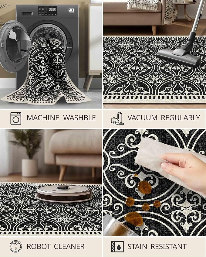 Latte&Fog 2x3 Entryway Rug, Small Modern Abstract Door Mat, Washable Kitchen Rug, Boho Non Slip Low Pile Carpet for Indoor Kitchen, Entry, Front Door and Bathroom
