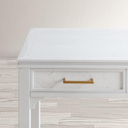 Jofran Mid-Century Modern Acacia Wood Writing Desk with 3 Drawers and USB Charging Port, 48 Inch Computer Desk for Home Office Work, Blanc