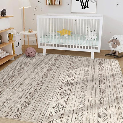 Nakagishi 6x9 Area Rugs Living Room: Washable Boho Large Neutral Soft Farmhouse Rug Stain Resistant Modern Indoor Floor Non-Slip Carpet for Bedroom Nursery Kids Office Dining Room Dorm- Dark Brown
