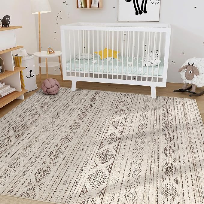 Nakagishi 10x12 Area Rugs Living Room: Washable Boho Large Neutral Soft Farmhouse Rug Stain Resistant Modern Moroccan Non-Slip Indoor Carpet for Bedroom Nursery Kids Office Dining Room - Dark Brown