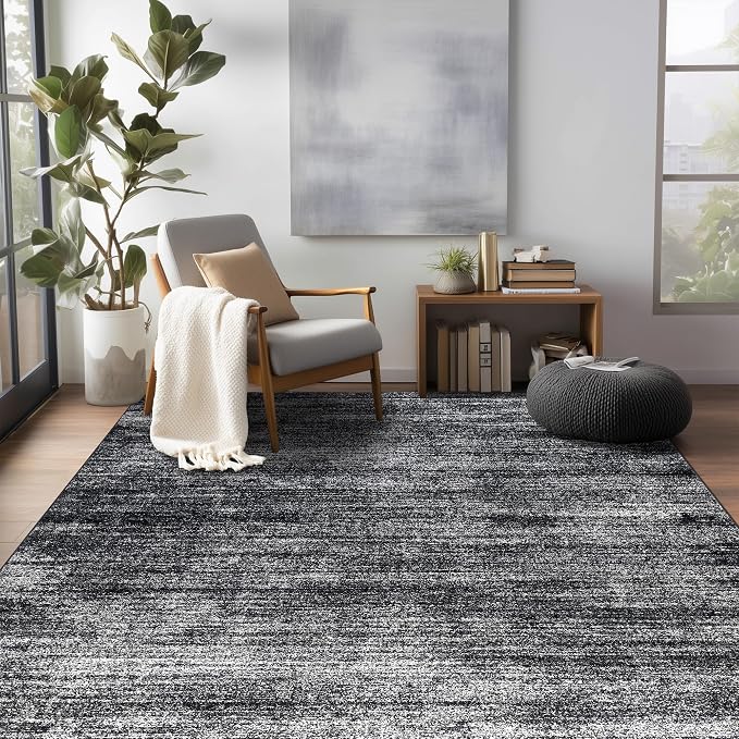 BILEEHOME Black Rug for Bedroom Living Room,Bohemian Abstract 6x9 Area Rugs for Dining Room Under Table