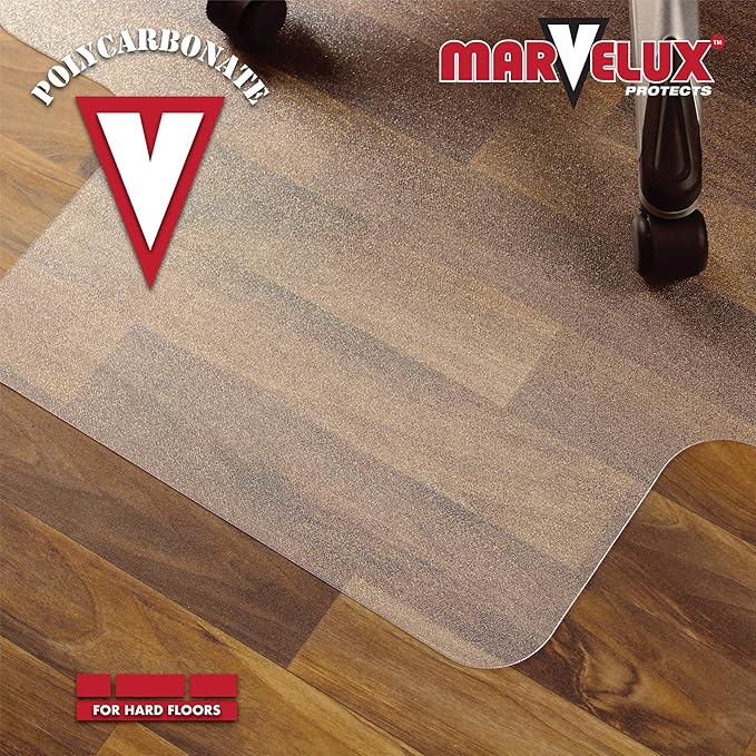Marvelux Heavy Duty Polycarbonate Office Chair Mat for Hardwood Floors 48" x 51" | Transparent Hard Floor Protector with Lip | Multiple Sizes