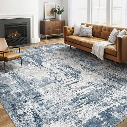 6x8 Area Rug Living Room: Washable Large Abstract Modern Soft Rug Stain Resistant Indoor Non-Slip Carpet for Bedroom Dining Room Nursery Kids Playroom Office Home House- Blue White