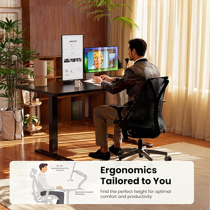 ErGear Height Adjustable Electric Standing Desk, 44 x 24 Inches Sit Stand up Desk, Memory Computer Home Office Desk, Black