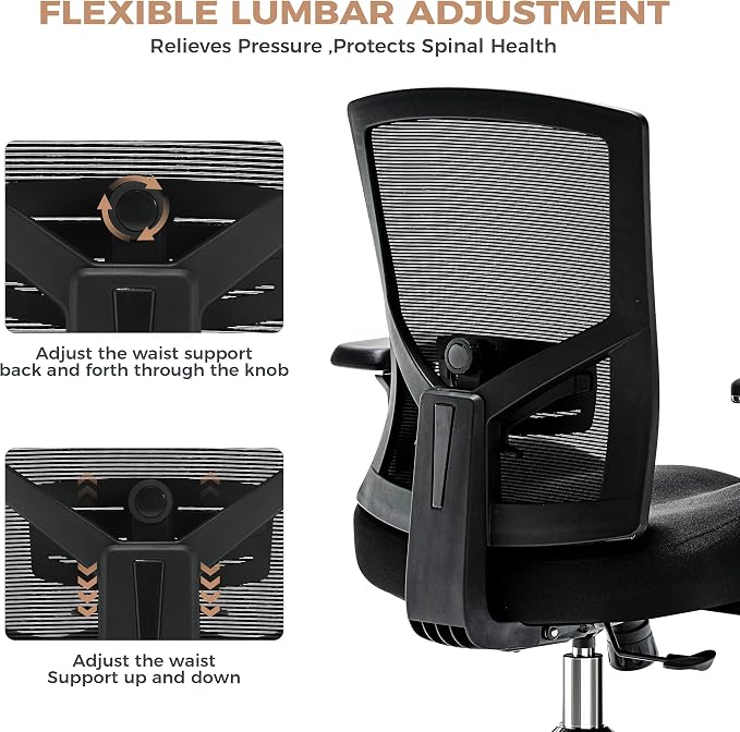600lbs Big and Tall Office Chair with Wider W-Shaped Thick Seat Cushion, Ergonomic Computer Mesh Desk Chairs for Heavy People, Computer Chair, with Adjustable Lumbar Support, 4D Armrests