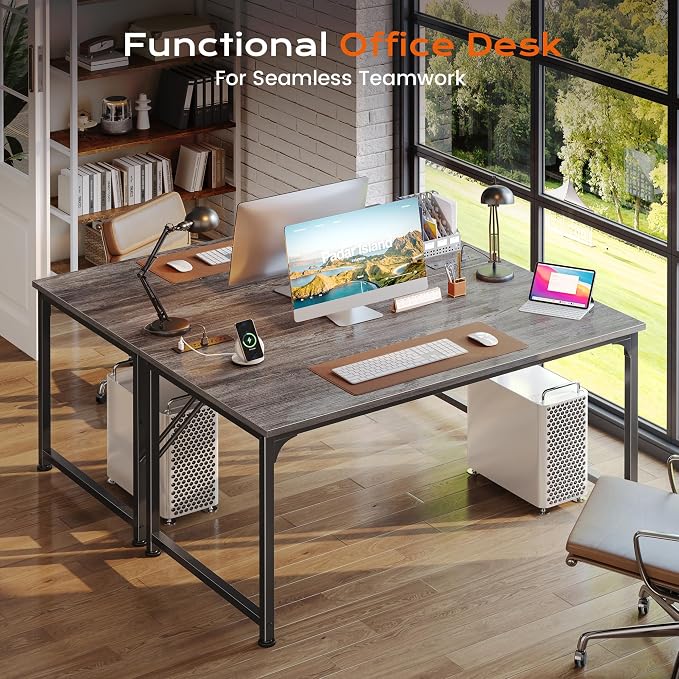 PRAISUN 47 X 24 Inch Computer Desk with Power Outlets & USB-C Port, Office Desk with Deeper Desktop, Study, Bedroom, Writing Work from Home Table, Metal Frame, Grey