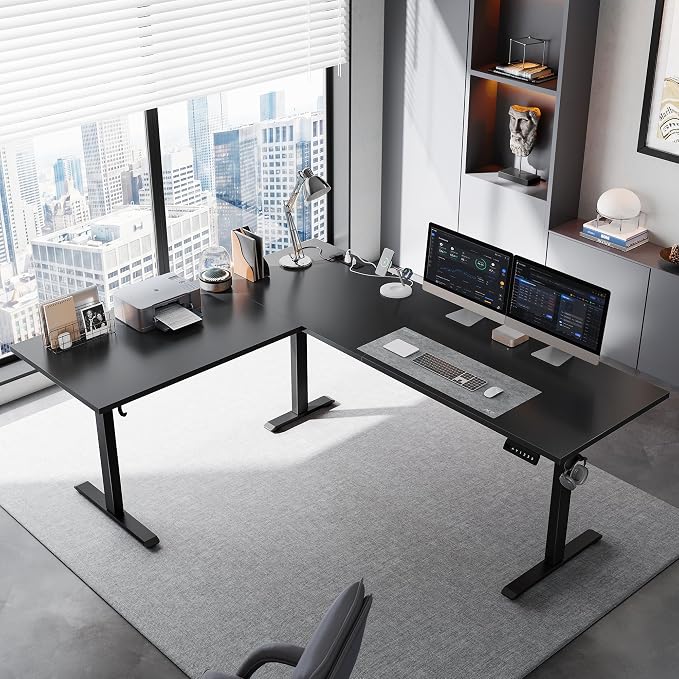 Klicelor L Shaped Standing Desk 75 x 61 Inch,Electric Height Adjustable Corner Desk with Cable Management & Power Outlets, Ergonomic Sit Stand Up Computer Table for Home Office,Black