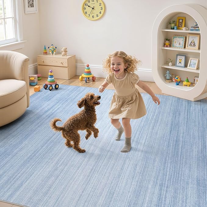 UERMEI 7x9 Washable Area Rug - Neutral Modern Abstract Living Room Rugs, Non-Slip Soft Large Indoor Floor Carpet for Bedroom Home Office & Under Dining Table Decor, Blue