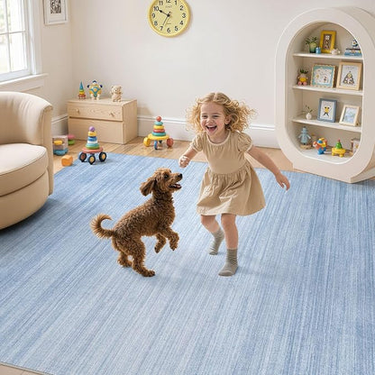 UERMEI 7x9 Washable Area Rug - Neutral Modern Abstract Living Room Rugs, Non-Slip Soft Large Indoor Floor Carpet for Bedroom Home Office & Under Dining Table Decor, Blue