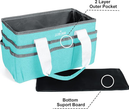JJRING Craft Organizer Tote Bag, Art Storage Caddy with Multiple Pockets, Sky Blue Sewing Bag for Art, Craft, Scrapbooking, School, Medical, and Office Supplies Storage