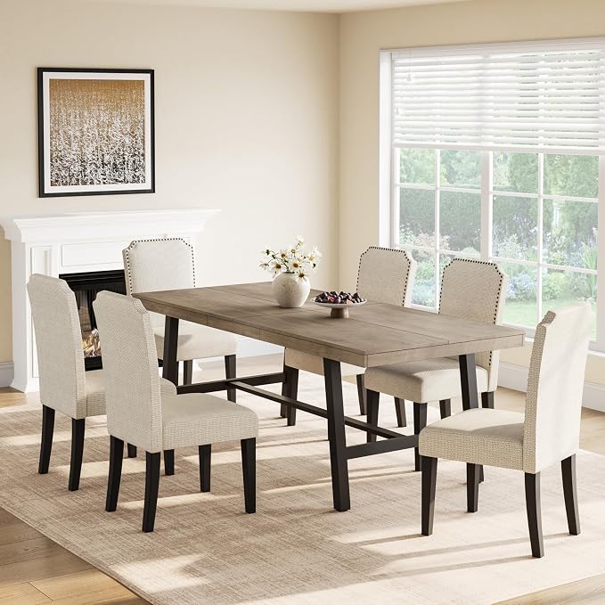 GarveeHome Industrial Dining Table for 6-8 People, 78.74" Long Large Kitchen Table with Sturdy Metal Frame, Rectangular Counter for Dinner, Kitchen, Dining Room (Grey, 79" Non-extendable)
