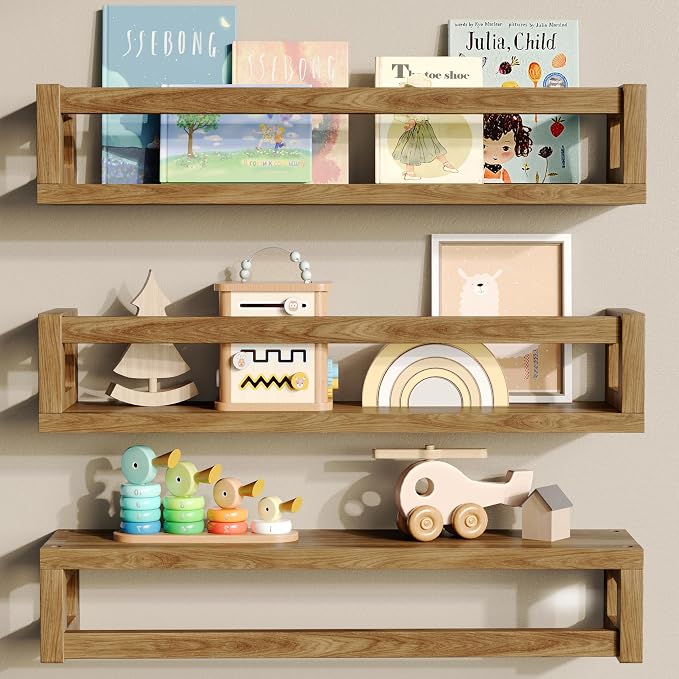 TidyCorner Upgraded Thick Floating Shelves, Solid Wood Bookshelf for Wall, Floating Book Shelves Use as Wall Shelves for Bedroom, Living Room, Kitchen, Books, Spice Rack & Decor – Walnut Brown