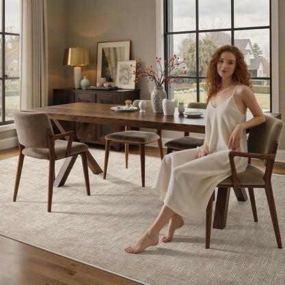 Valenrug 6x9 Area Rug - Stain Resistant 6x9 Rugs for Living Room, Non Slip High-Low Pile Textured Area Rugs for Bedroom, Folable Machine Washable Area Rug (6'x9', Beige)