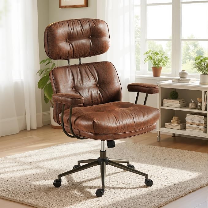 Faux Leather Executive Office Chair - Big and Tall Ergonomic Home Office Chair, Computer Desk Chair w/Lumbar Support,Adjustable Task Chair Swivel Rolling Chair with Wheels,Suede,Dark Brown