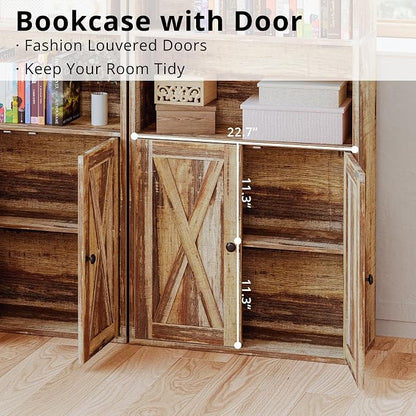 IRONCK Industrial Bookshelves and Bookcases with Doors Floor Standing 6 Shelf Display Storage Shelves 70 in Tall Bookcase for Home Office, Living Room