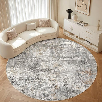 10ft Round Rug Living Room Rugs: 10x10 Washable Circle Large Abstract Modern Soft Stain Resistant Non-Slip Indoor Floor Carpet for Bedroom Nursery Office Dining Room Playroom Home House- Gray Rust