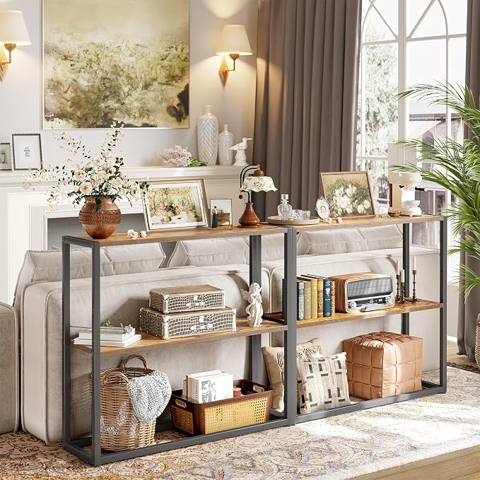 TIQLAB Small Entryway Table, 29.5" Narrow Console Table with Shelves, Sofa Table, Couch Table, Side Table, Entry Table for Hallway, Living Room, Small Space, Rustic