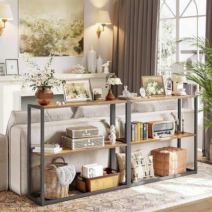 TIQLAB Small Entryway Table, 29.5" Narrow Console Table with Shelves, Sofa Table, Couch Table, Side Table, Entry Table for Hallway, Living Room, Small Space, Rustic