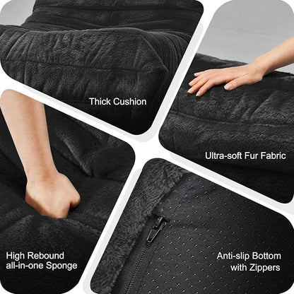 Hobestluk Adults Bean Bag Chair Faux Fur BeanBag Couch for Living Room | Black Plush,Ergonomic Design,Memory Foam,UltraSoft,Anti-slip Bottom,No Assembly Required,Decorative Style for Living Room