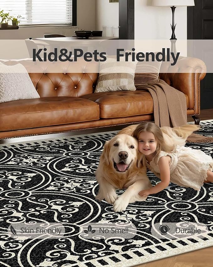 Latte&Fog 8x10 Area Rugs for Living Room, Large Vintage Washable Rug, Boho Non Slip Low Pile Carpet for Indoor Bedroom, Dining Room, Office, Dorm, Classroom, Farmhouse and Kids Room