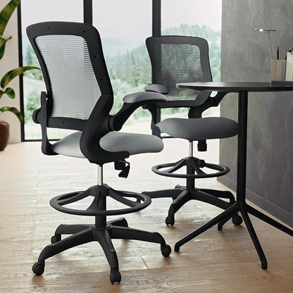 Flash Furniture Kale Mid-Back Swivel Office Chair with Height Adjustable Foot Ring and Lumbar Support, Mesh Executive Chair with Armrests, Dark Gray