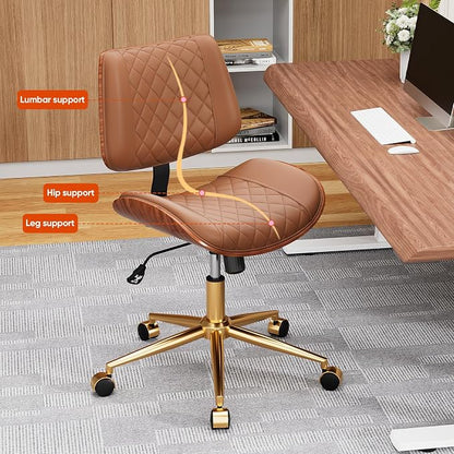 Home Office Desk Chair with Swivel Wheels, Mid-Century Modern PU Leather Armless Office Chair, Small Mid Back Computer Chair for Home Office, Meeting Room