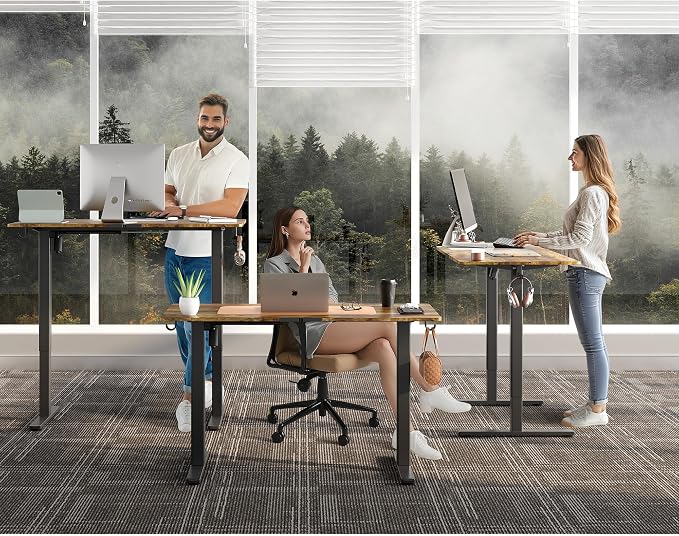 Electric Standing Desk,40x24 Inches Adjustable Height Stand up Desk, Sit Stand Home Office Desk with Splice Board, 3 Preset Heights,Equipped with Hooks,Ergonomic Computer Workstation，Brown