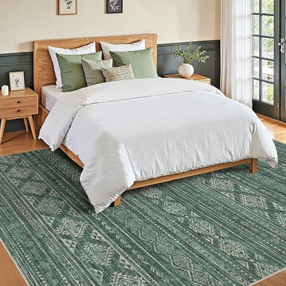 Nakagishi Area Rugs 9x12 Living Room: Washable Boho Large Neutral Modern Soft Farmhouse Green Rug Stain Resistant Indoor Floor Non-Slip Carpet for Women Home Enthusiasts Aged 25-45 - Bedroom Room