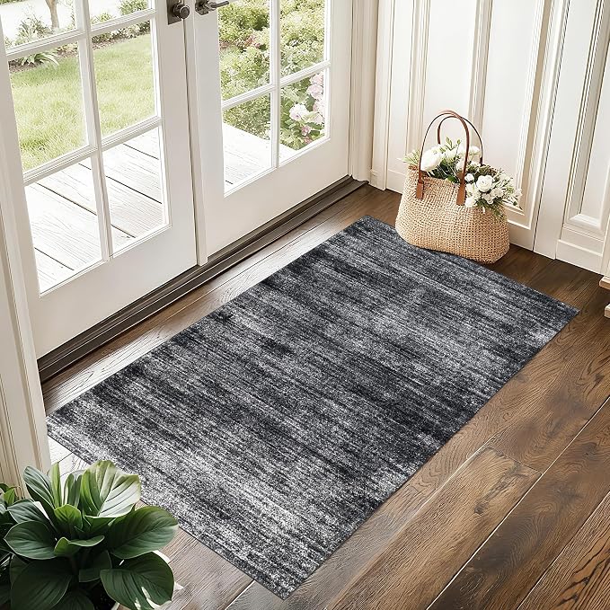BILEEHOME Black and White Rug for Bathroom Kitchen,Washable Non Slip Abstract Area Rugs for Entrway,2x3