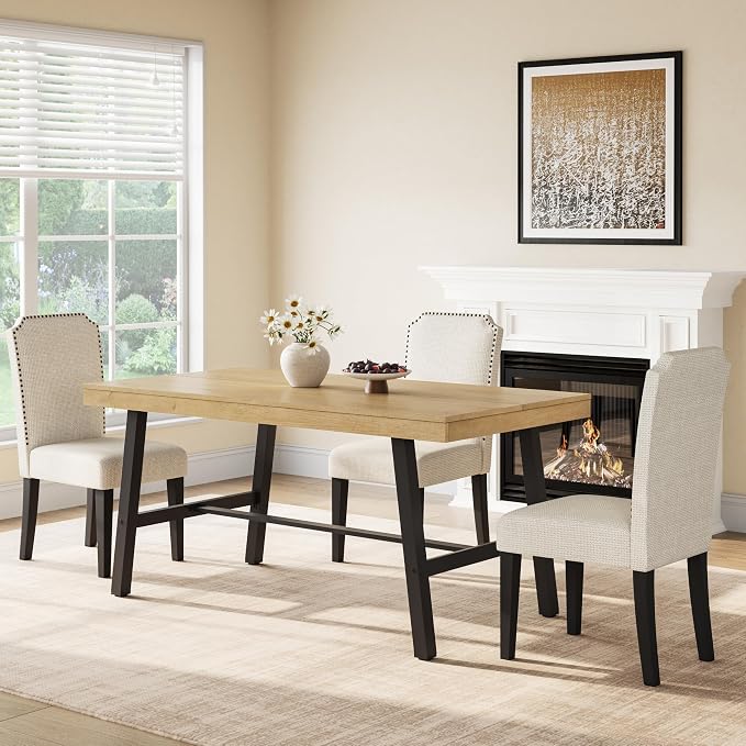 GarveeHome Industrial Dining Table for 2-4, 55" Heavy Duty Rectangular Kitchen Table with 2"×2" Metal Legs, Small Space Dining Table for Kitchen, Dining Room (Natural, 55" Non-extendable)