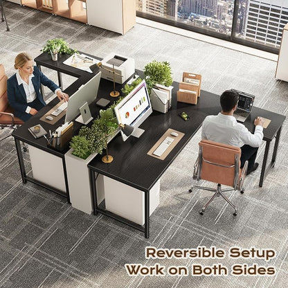 Huuger 55 Inch L Shaped Desk with Power Outlets and USB-C Port, Reversible Computer Desk, Larger Office Corner Gaming Desk, 0.95 Inch Thicker Desktop, Metal Frame, for Home Office, Study, Black