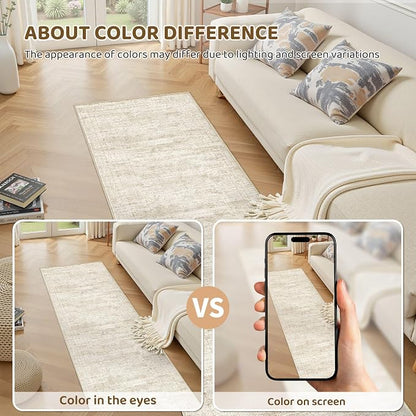 UERMEI 2x6 Washable Runner Rug for Hallway, Non Slip Low Pile Kitchen Carpet, Neutral Modern Abstract Indoor Floor Mat for Entryway Laundry, Kid & Pet Safe High Traffic Area, Beige/Brown
