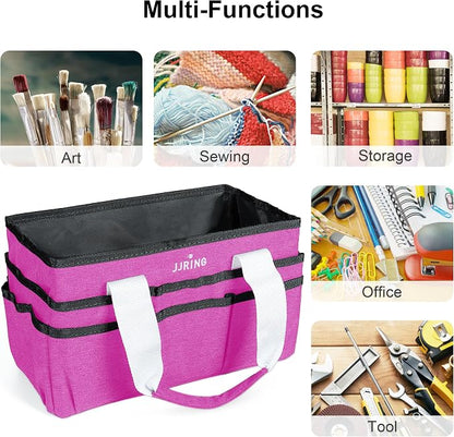 JJRING Craft Organizer Tote Bag, Art Storage Caddy with Multiple Pockets, Deep Red Sewing Bag for Art, Craft, Scrapbooking, School, Medical, and Office Supplies Storage