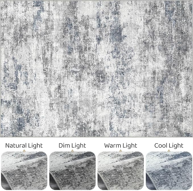 Area Rugs 9x12 Living Room: Washable Large Abstract Neutral Modern Soft Rugs Stain Resistant Indoor Floor Non-Slip Accent Carpet for Bedroom Nursery Playroom Office Dining Room Home Decor- Blue Gray