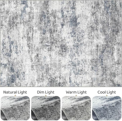 Area Rugs 9x12 Living Room: Washable Large Abstract Neutral Modern Soft Rugs Stain Resistant Indoor Floor Non-Slip Accent Carpet for Bedroom Nursery Playroom Office Dining Room Home Decor- Blue Gray