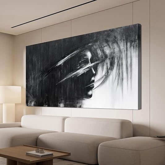 Canvas Wall Art Decor Large Wall Art Pictures for Living Room Black and White Abstract Wall Art Decor Large Artwork for Walls Modern Abstract Wall Art Prints Kitchen Bedroom Office Wall Decor 29"X58"
