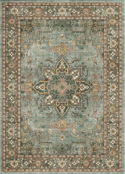 Lofus 8x10 Area Rugs for Living Room, Washable Area Rug, Rugs for Bedroom, Kitchen, Vintage Boho Carpet, Soft Non-Slip, Low Pile Large Area Rug for Office Dining Room, Green