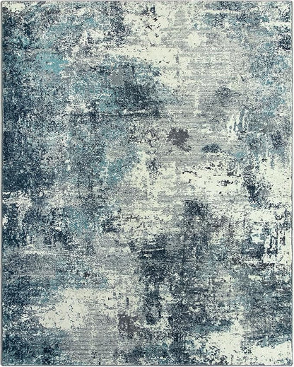 Lahome Abstract 8x10 Area Rugs,Washable Blue Grey Living Room Rug Non-Slip,Low-Pile Soft Modern Bedroom Floor Carpet Indoor for Dining Room Kids Playroom (Teal/Blue)