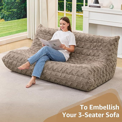 Hobestluk Giant Bean Bag Chair Faux Fur BeanBag Couch for Living Room | Brown Chevron, 3-Seater,Ergonomic Design,Memory Foam,Anti-slip Bottom,No Assembly Required,Decorative Style for Living Room