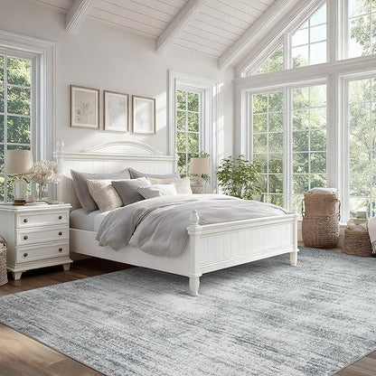 BILEEHOME Gray Extra Large Rugs for Living Room Minimalist Aesthetic Abstract 9x12 Area Rug for Office Playroom Light Grey Low Pile Floor Covering Carpet with Non Slip Washable