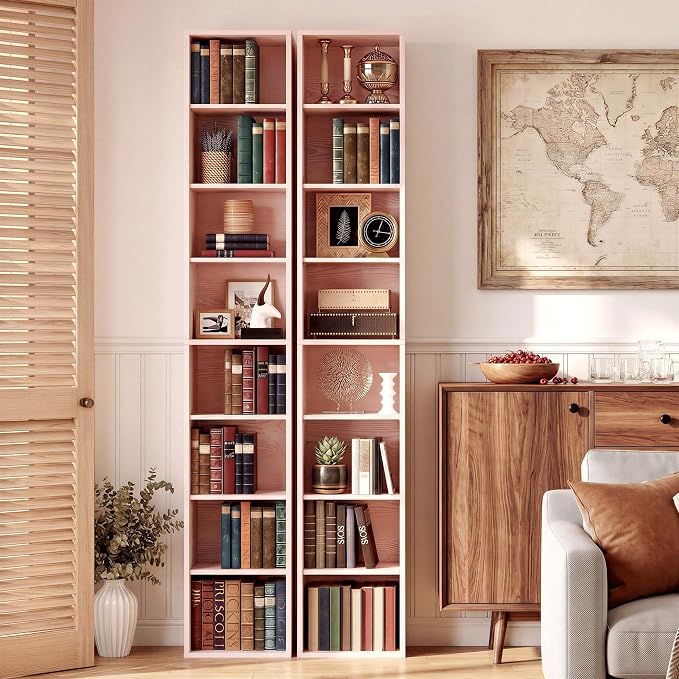 IRONCK Tall Narrow Bookshelf 8 Tiers 71in Set of 2, Compact Corner Bookcase, Easy to Match for Living Room, Office, Study, Bedroom