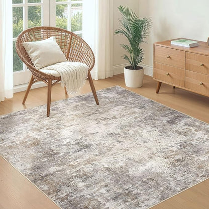 UERMEI Square Area Rugs : Washable 5x5 Neutral Modern Abstract Carpet for Living Room Bedroom - Soft Floor Mat with Non Slip Backing for Kitchen Nursery Dorms Farmhouse Home Decor - Brown Grey
